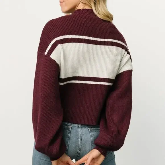 Gilli NWT Brooks Chunky Rib Mock Neck Stripe Box Crop Sweater Plus Size 1X - Picture 2 of 6